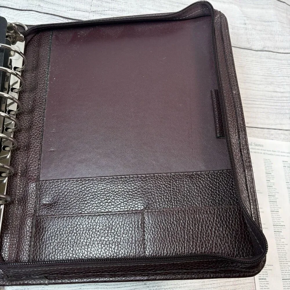 Vintage Franklin Covey Quest Brown Top Grain Leather 7 Ring Zip Planner USA
